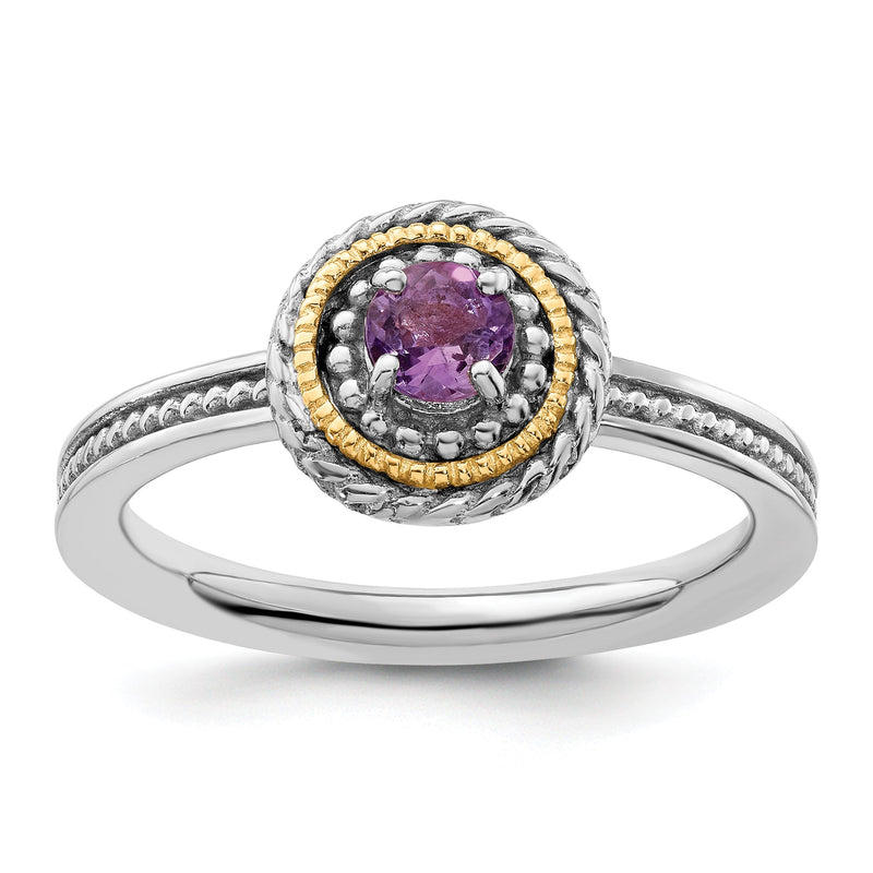 14K/silver Bicolor Sterlingsilber & 14K Stapelbar Expressions Amethyst Ring