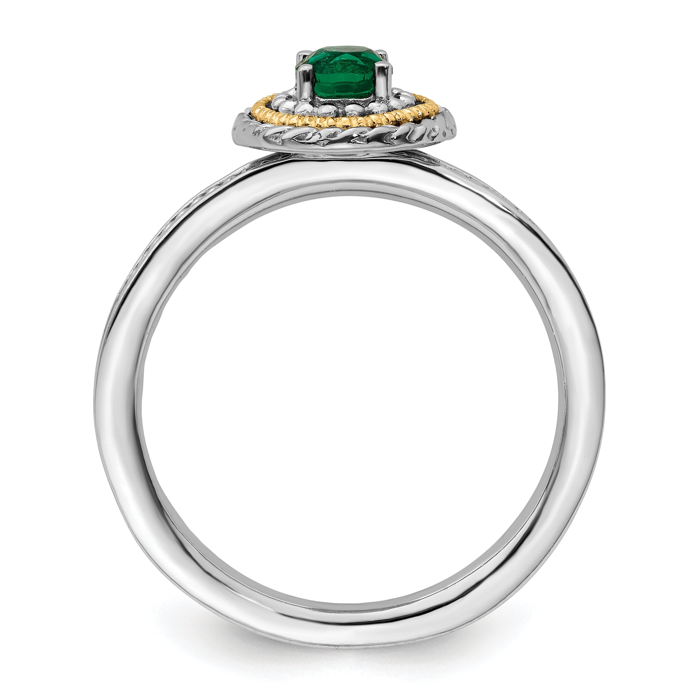 14K/silver Bicolor Sterlingsilber & 14K Stapelbar Expressions Erzeugt Smaragd Ring
