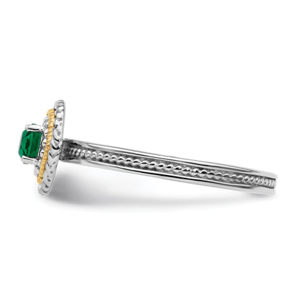 14K/silver Bicolor Sterlingsilber & 14K Stapelbar Expressions Erzeugt Smaragd Ring