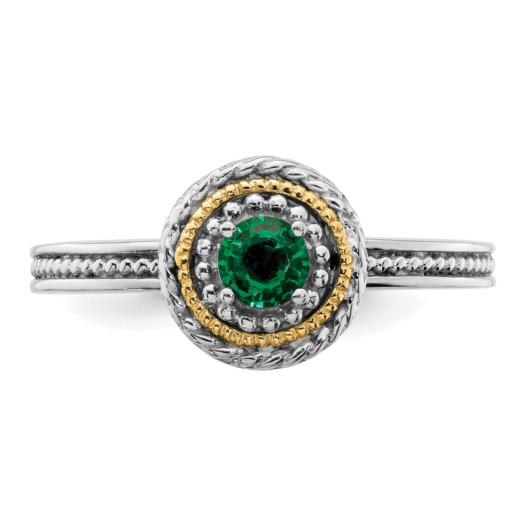 14K/silver Bicolor Sterlingsilber & 14K Stapelbar Expressions Erzeugt Smaragd Ring