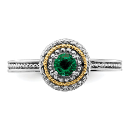 14K/silver Bicolor Sterlingsilber & 14K Stapelbar Expressions Erzeugt Smaragd Ring