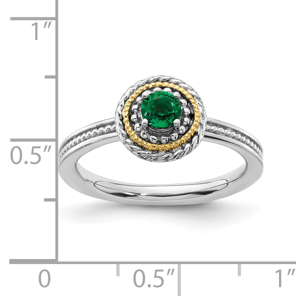 14K/silver Bicolor Sterlingsilber & 14K Stapelbar Expressions Erzeugt Smaragd Ring