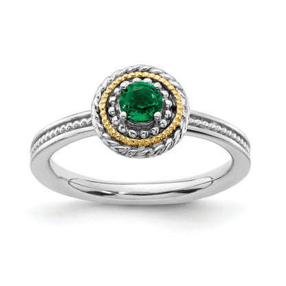 14K/silver Bicolor Sterlingsilber & 14K Stapelbar Expressions Erzeugt Smaragd Ring