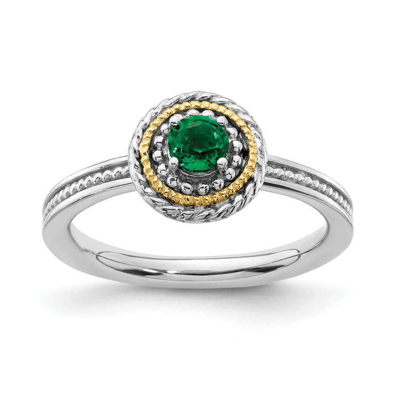 14K/silver Bicolor Sterlingsilber & 14K Stapelbar Expressions Erzeugt Smaragd Ring