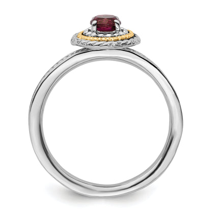 14K/silver Bicolor Sterlingsilber & 14K Stapelbar Expressions Rhodolith Granat Ring