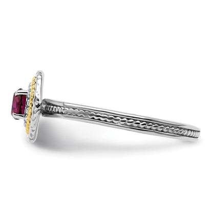 14K/silver Bicolor Sterlingsilber & 14K Stapelbar Expressions Rhodolith Granat Ring