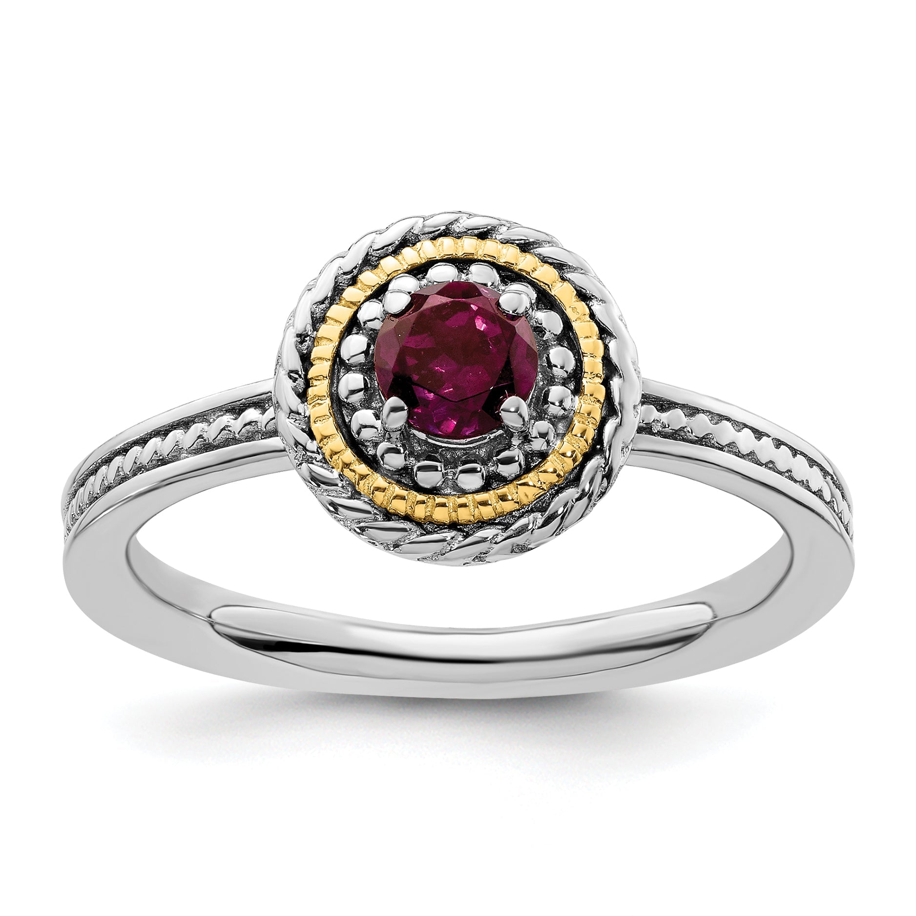 14K/silver Bicolor Sterlingsilber & 14K Stapelbar Expressions Rhodolith Granat Ring