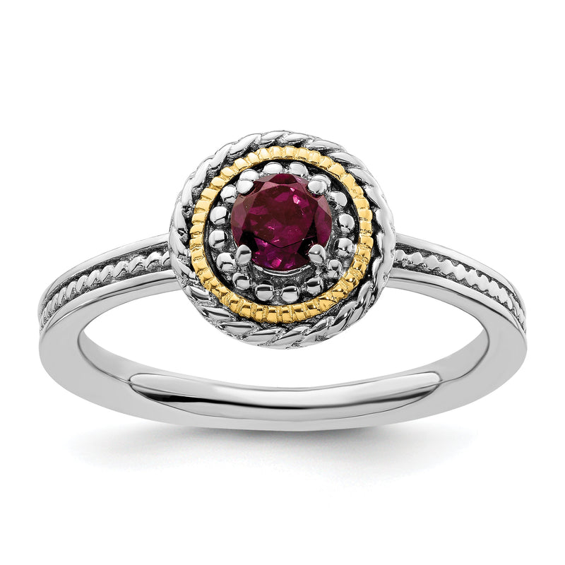 14K/silver Bicolor Sterlingsilber & 14K Stapelbar Expressions Rhodolith Granat Ring