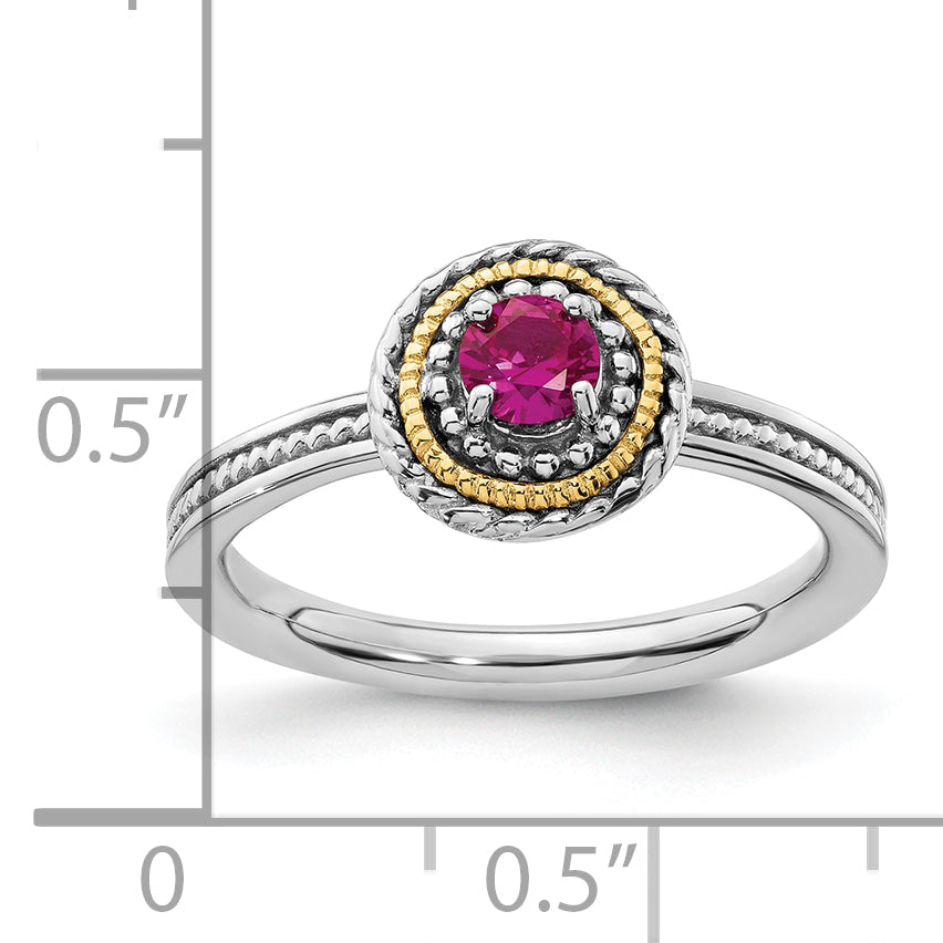 14K/silver Bicolor Sterlingsilber & 14K Stapelbar Expressions Erzeugt Rubin Ring