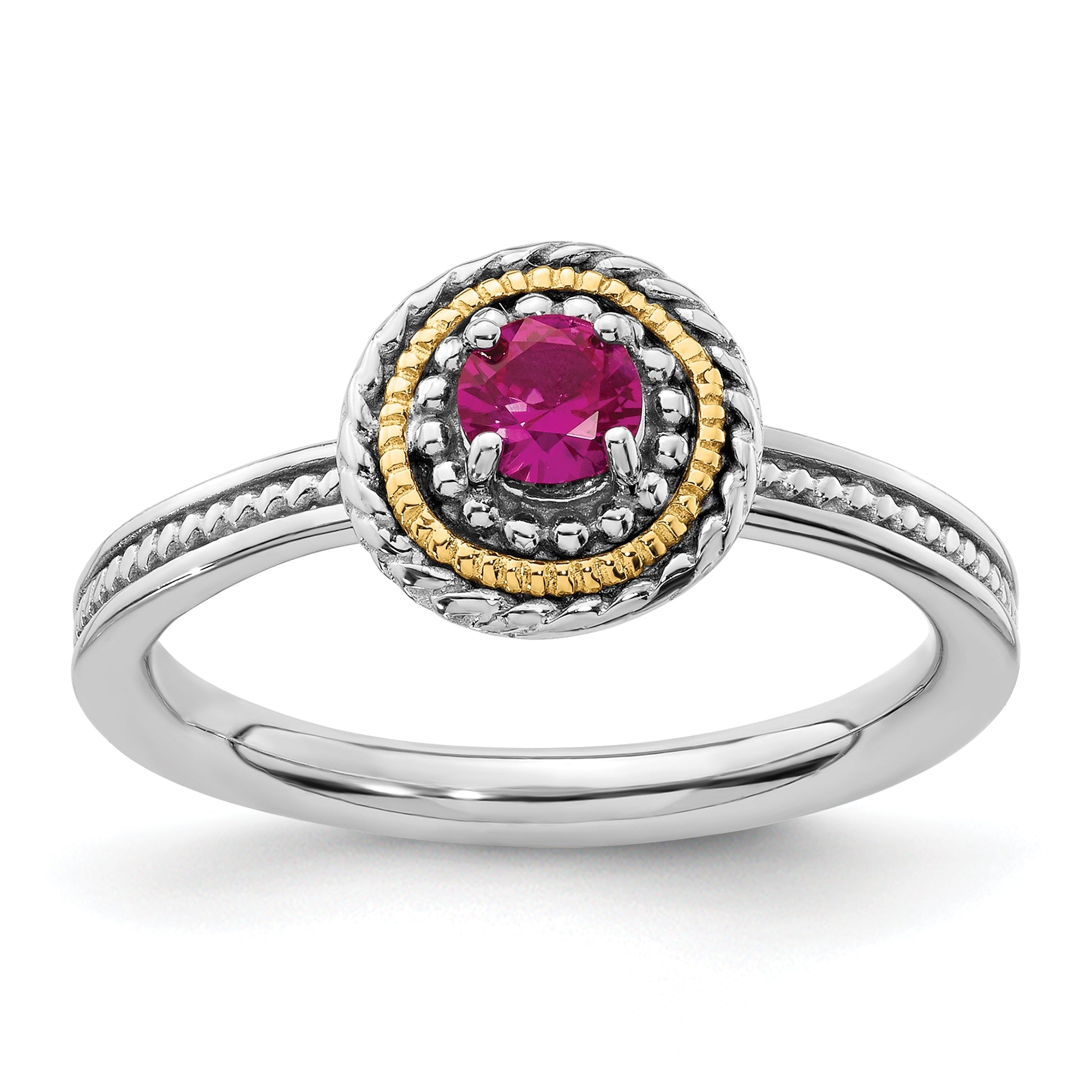 14K/silver Bicolor Sterlingsilber & 14K Stapelbar Expressions Erzeugt Rubin Ring