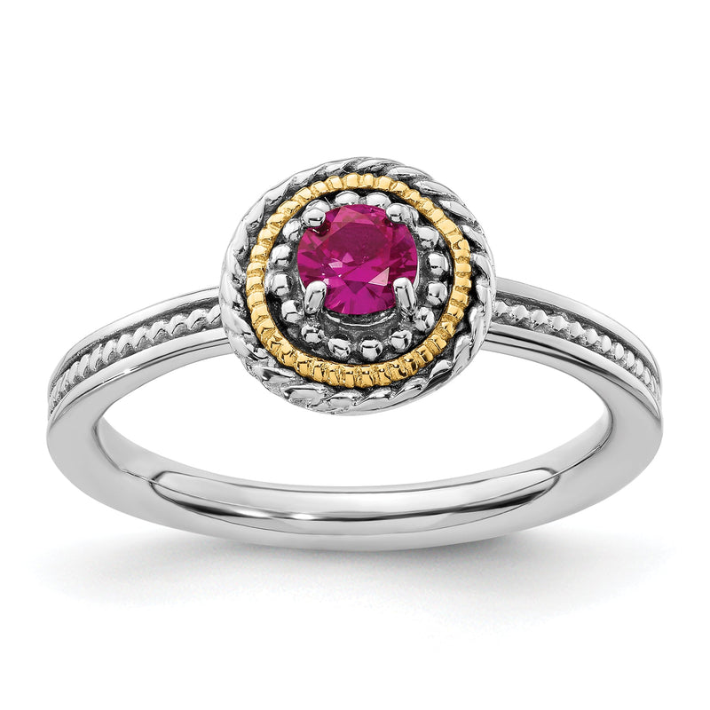 14K/silver Bicolor Sterlingsilber & 14K Stapelbar Expressions Erzeugt Rubin Ring