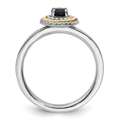 14K/silver Bicolor Sterlingsilber & 14K Stapelbar Expressions Erzeugt Saphir Ring