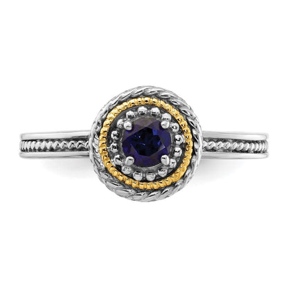 14K/silver Bicolor Sterlingsilber & 14K Stapelbar Expressions Erzeugt Saphir Ring