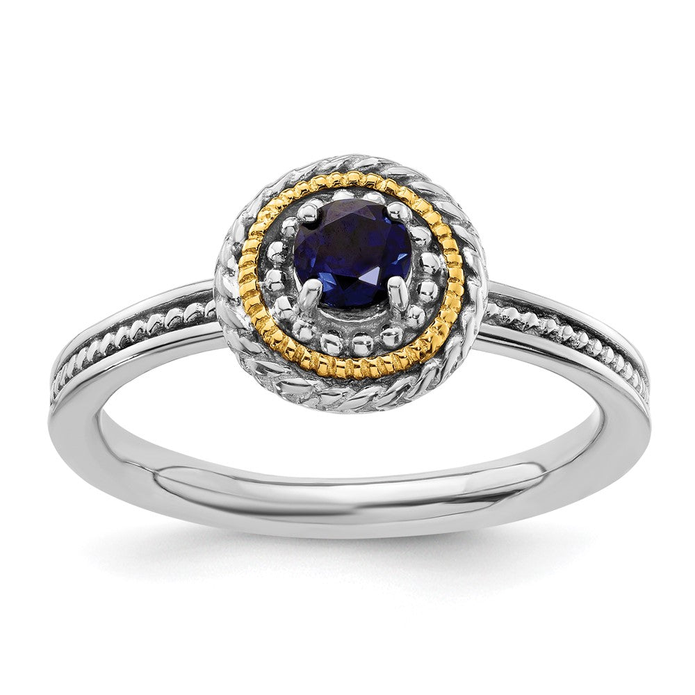 14K/silver Bicolor Sterlingsilber & 14K Stapelbar Expressions Erzeugt Saphir Ring