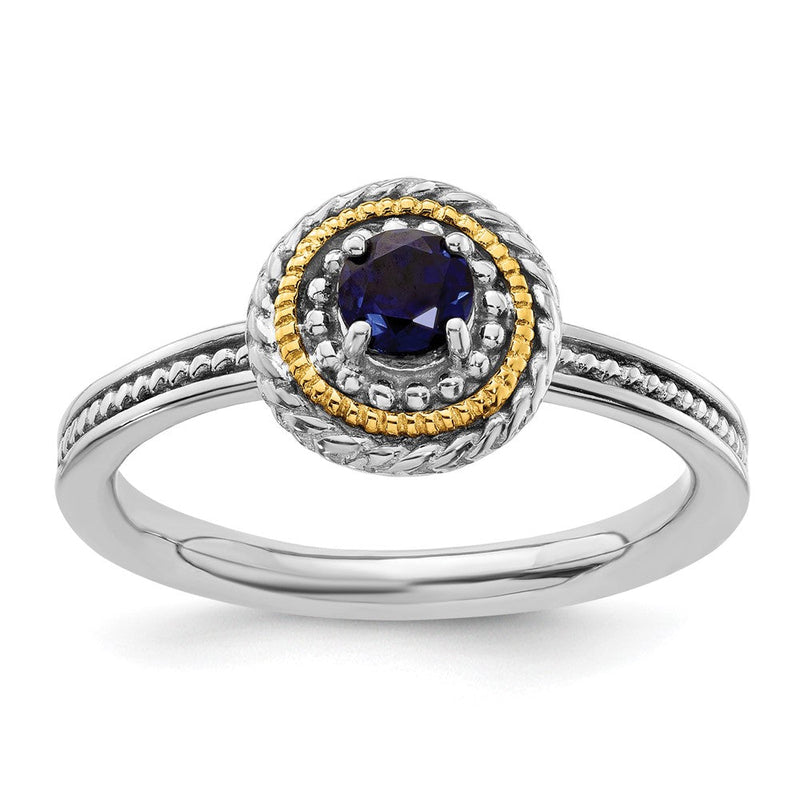 14K/silver Bicolor Sterlingsilber & 14K Stapelbar Expressions Erzeugt Saphir Ring