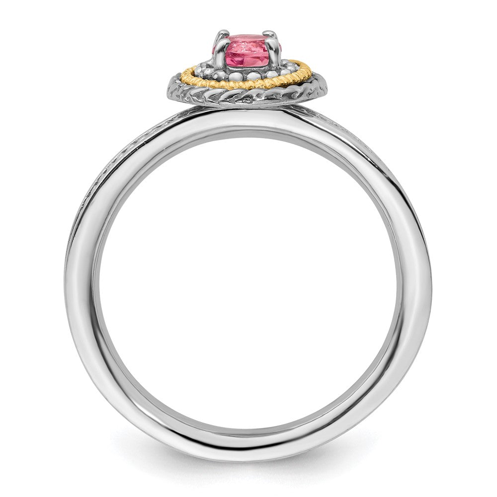 14K/silver Bicolor Sterlingsilber & 14K Stapelbar Expressions Rosa Turmalin Ring