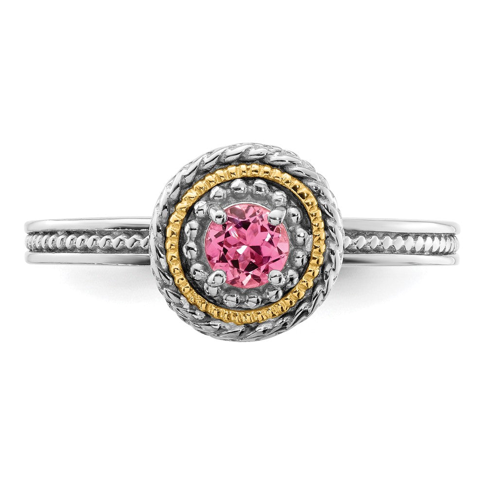 14K/silver Bicolor Sterlingsilber & 14K Stapelbar Expressions Rosa Turmalin Ring