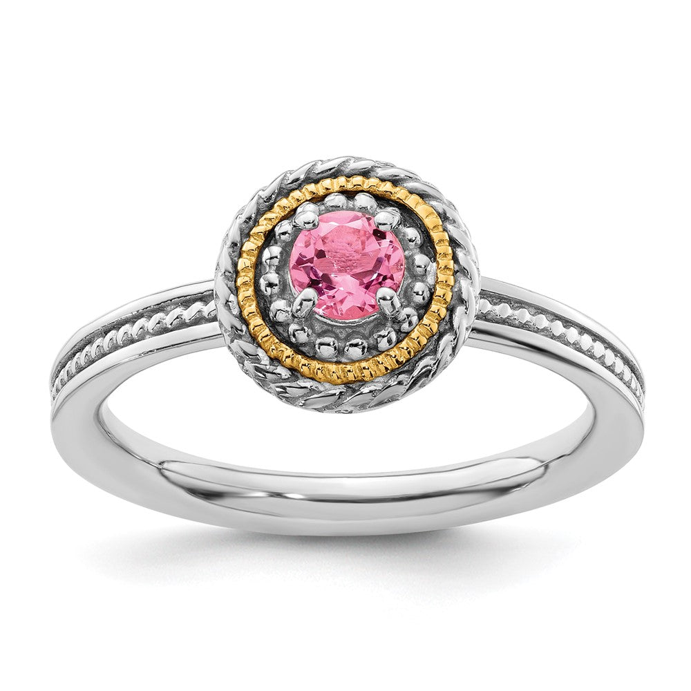 14K/silver Bicolor Sterlingsilber & 14K Stapelbar Expressions Rosa Turmalin Ring