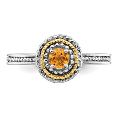 14K/silver Bicolor Sterlingsilber & 14K Stapelbar Expressions Citrin Ring