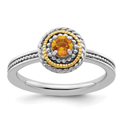 14K/silver Bicolor Sterlingsilber & 14K Stapelbar Expressions Citrin Ring