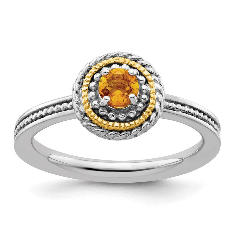 14K/silver Bicolor Sterlingsilber & 14K Stapelbar Expressions Citrin Ring