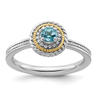 14K/silver Bicolor Sterlingsilber & 14K Stapelbar Expressions Blautopas Ring