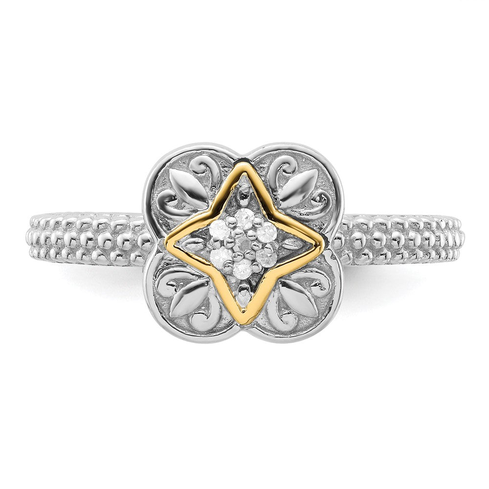 14K/silver Bicolor Sterlingsilber & 14K Stapelbar Expressions Diamant Ring (size 5 Nur)
