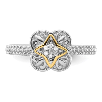 14K/silver Bicolor Sterlingsilber & 14K Stapelbar Expressions Diamant Ring (size 5 Nur)