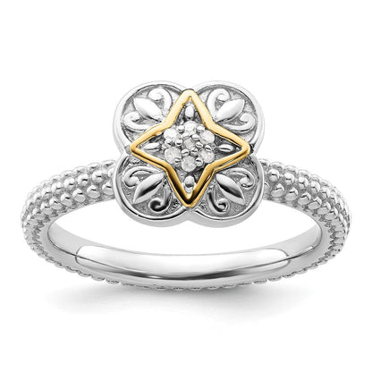 14K/silver Bicolor Sterlingsilber & 14K Stapelbar Expressions Diamant Ring (size 5 Nur)