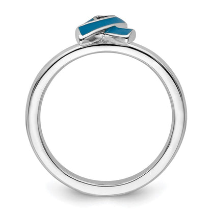 Sterlingsilber Stapelbar Expressions Blau Emailliert Bewusstsein Schleife Ring
