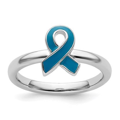 Sterlingsilber Stapelbar Expressions Blau Emailliert Bewusstsein Schleife Ring