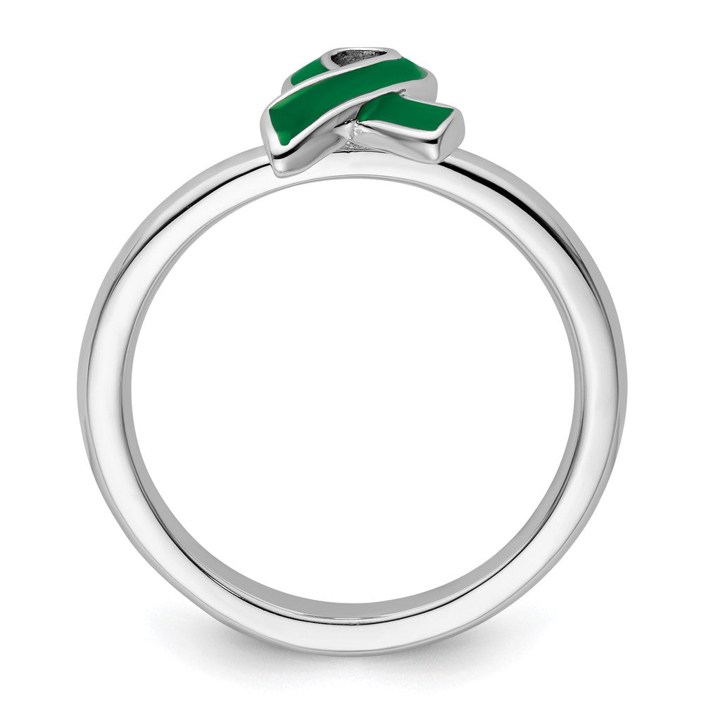 Sterlingsilber Stapelbar Expressions Grün Emailliert Bewusstsein Schleife Ring