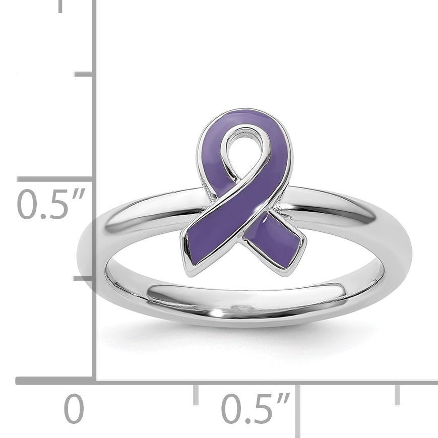 Sterlingsilber Stapelbar Expressions Lila Emailliert Bewusstsein Schleife Ring