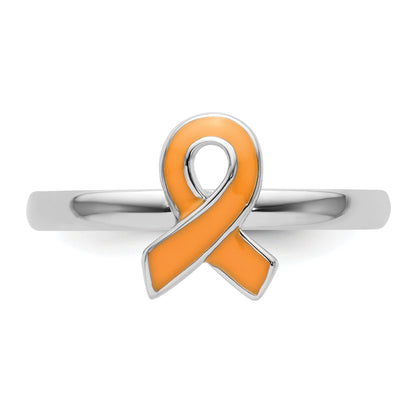 Sterlingsilber Stapelbar Expressions Orange Emailliert Bewusstsein Schleife Ring