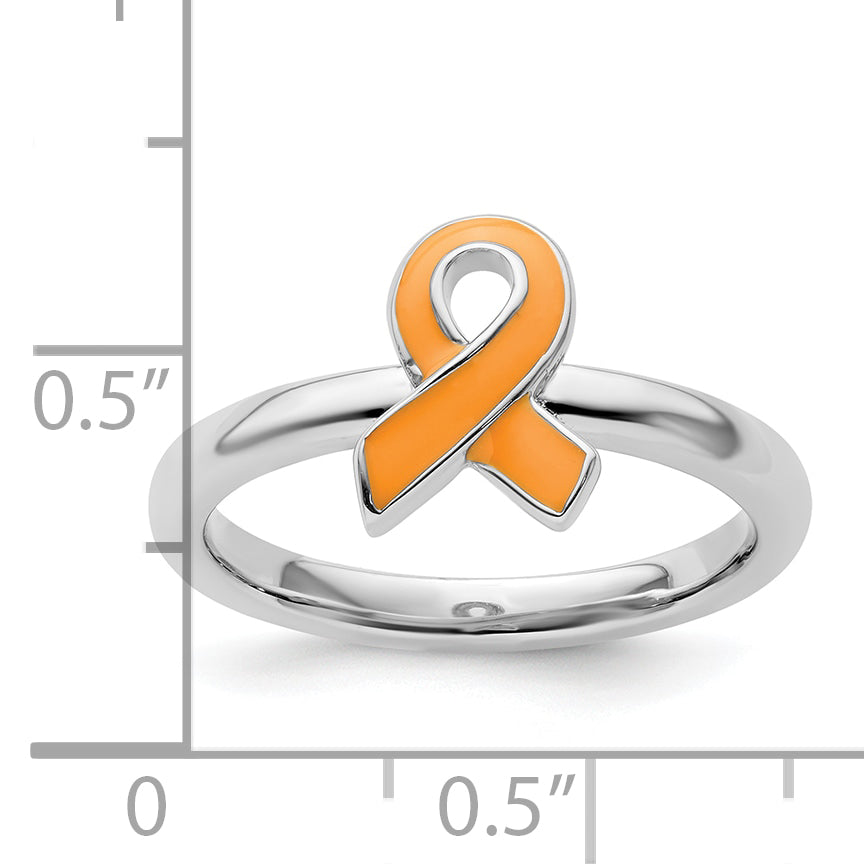 Sterlingsilber Stapelbar Expressions Orange Emailliert Bewusstsein Schleife Ring