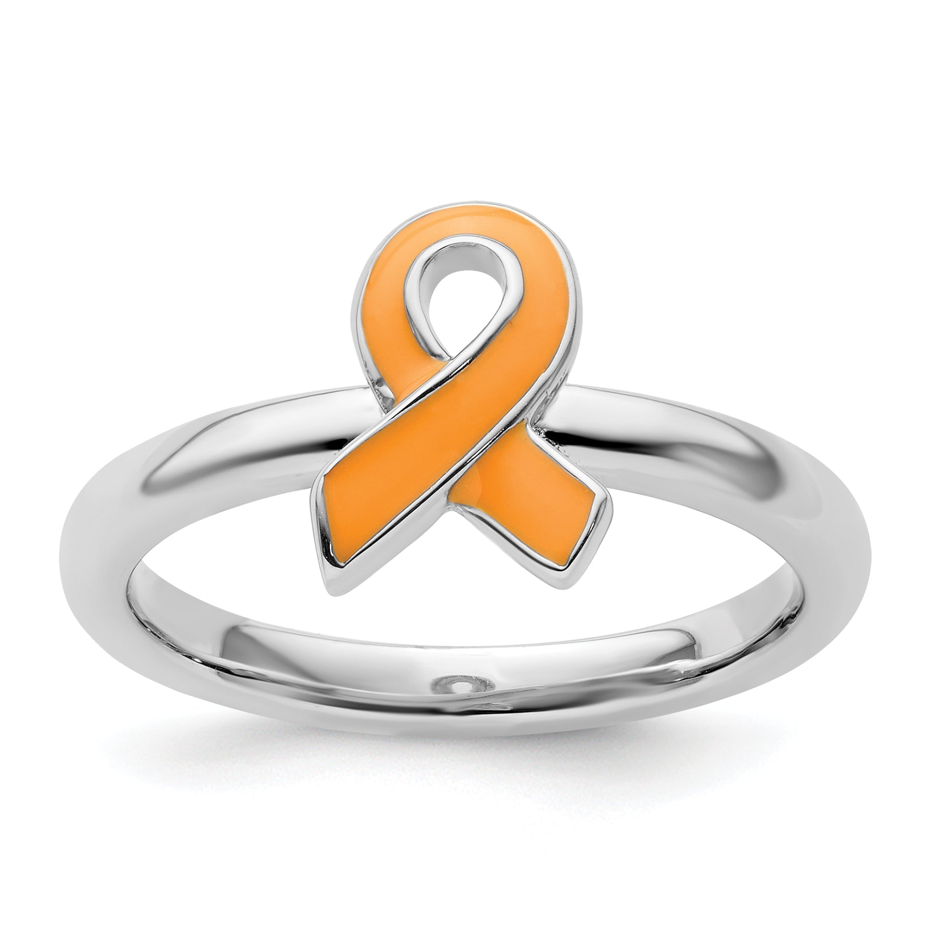 Sterlingsilber Stapelbar Expressions Orange Emailliert Bewusstsein Schleife Ring