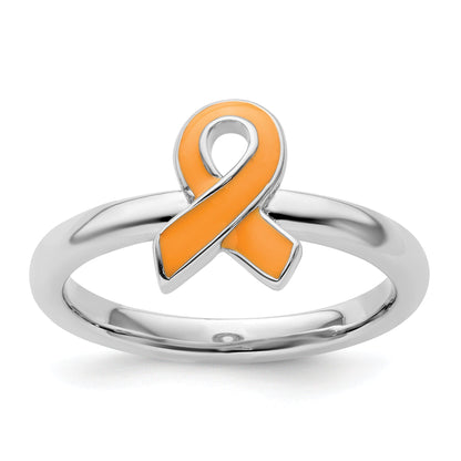 Sterlingsilber Stapelbar Expressions Orange Emailliert Bewusstsein Schleife Ring