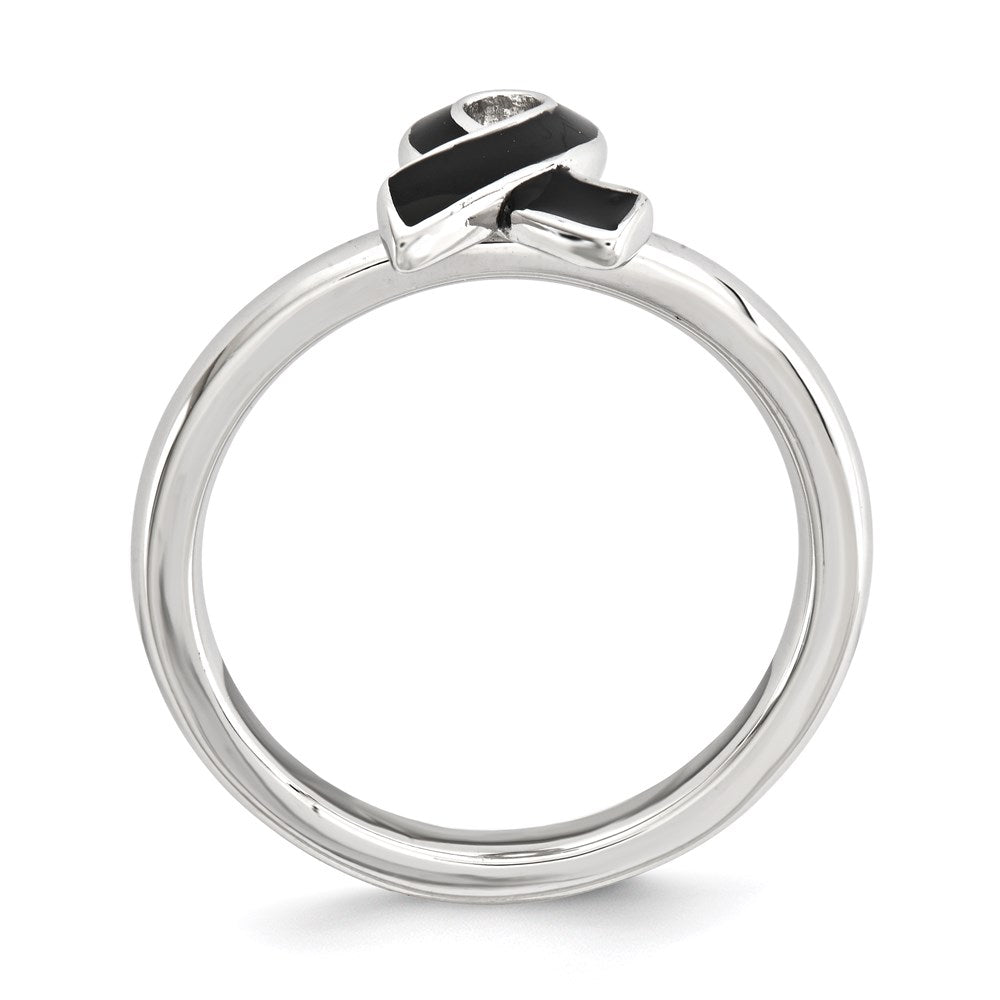 Sterlingsilber Stapelbar Expressions Schwarz Emailliert Bewusstsein Schleife Ring