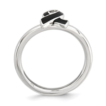 Sterlingsilber Stapelbar Expressions Schwarz Emailliert Bewusstsein Schleife Ring