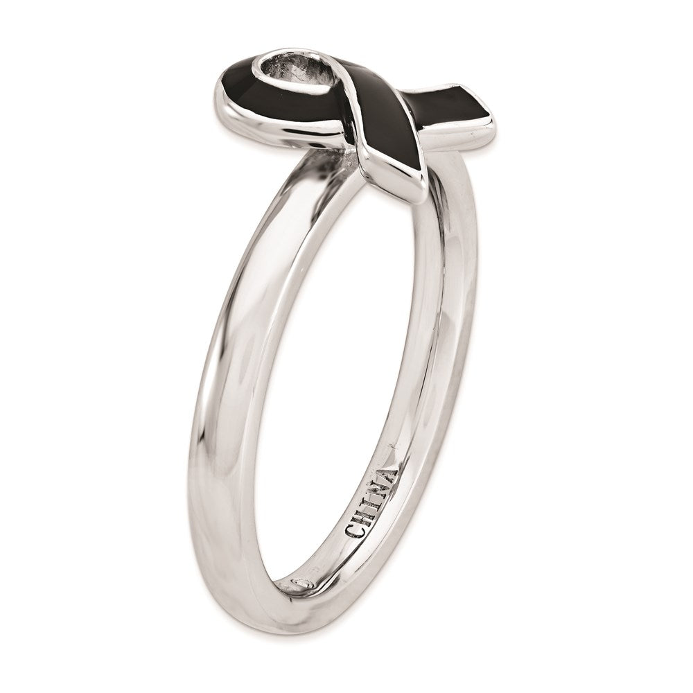 Sterlingsilber Stapelbar Expressions Schwarz Emailliert Bewusstsein Schleife Ring