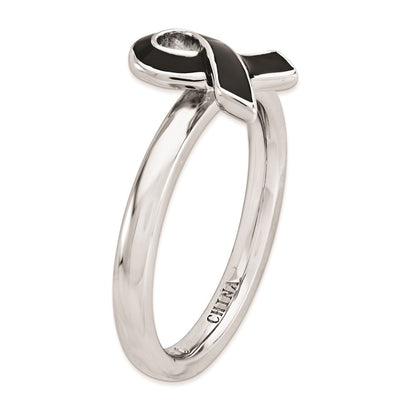 Sterlingsilber Stapelbar Expressions Schwarz Emailliert Bewusstsein Schleife Ring