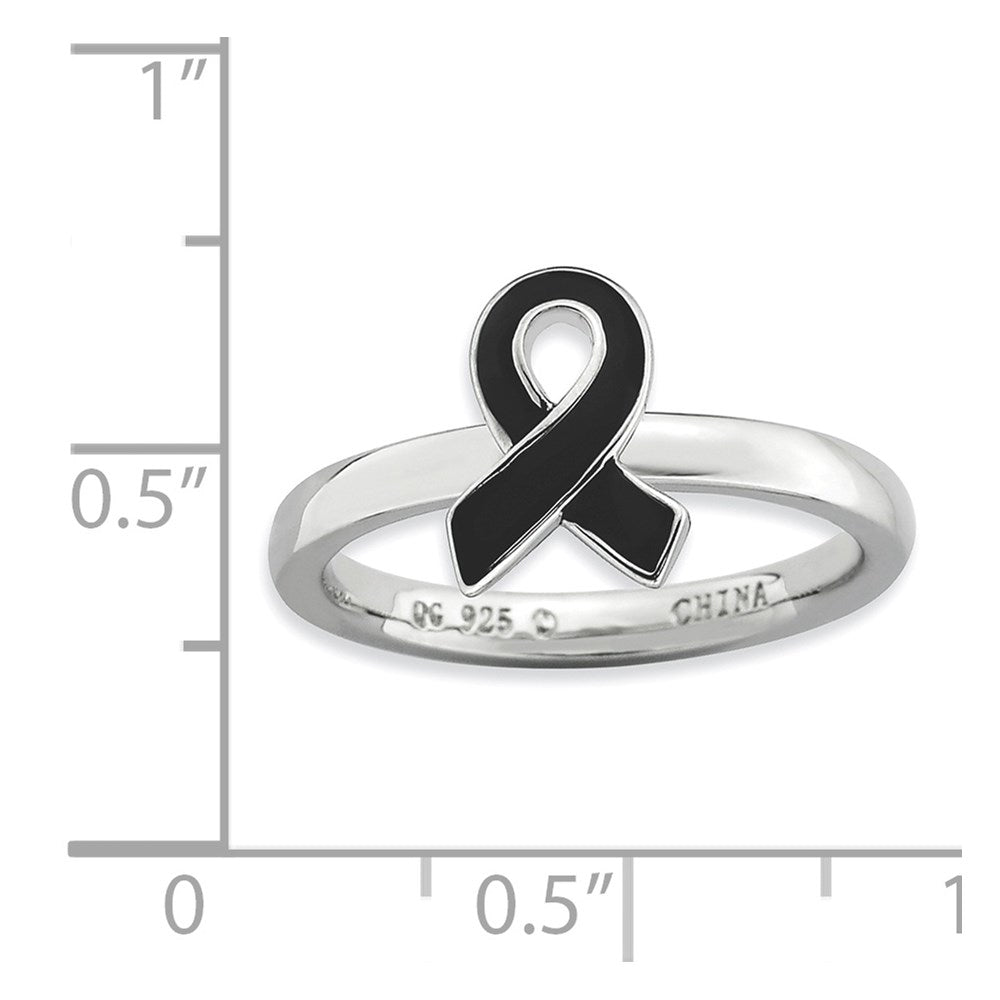 Sterlingsilber Stapelbar Expressions Schwarz Emailliert Bewusstsein Schleife Ring