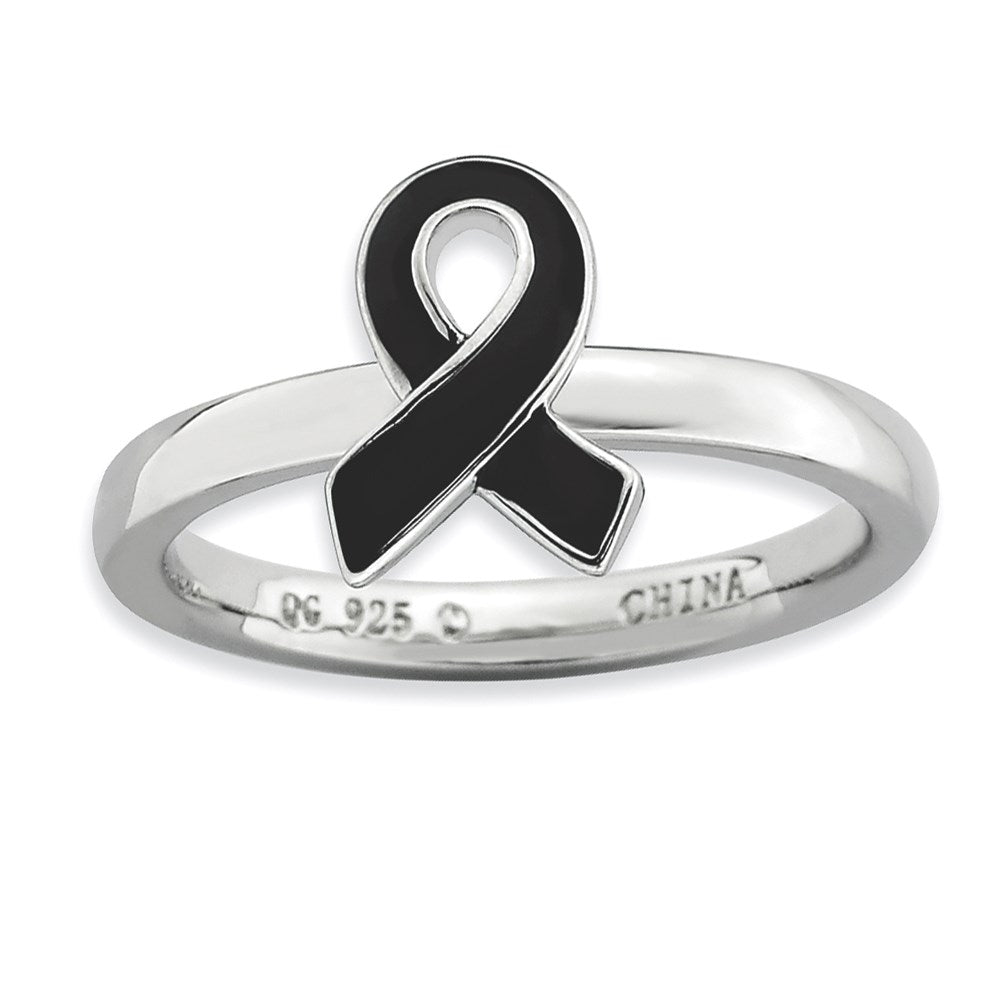 Sterlingsilber Stapelbar Expressions Schwarz Emailliert Bewusstsein Schleife Ring