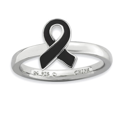 Sterlingsilber Stapelbar Expressions Schwarz Emailliert Bewusstsein Schleife Ring