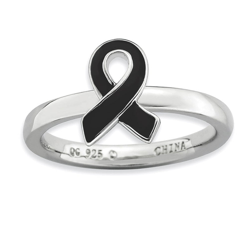 Sterlingsilber Stapelbar Expressions Schwarz Emailliert Bewusstsein Schleife Ring