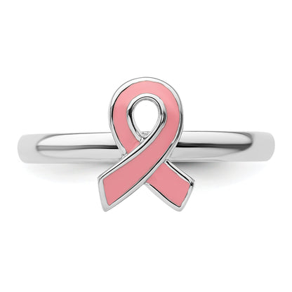 Sterlingsilber Stapelbar Expressions Rosa Emailliert Bewusstsein Schleife Ring