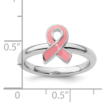 Sterlingsilber Stapelbar Expressions Rosa Emailliert Bewusstsein Schleife Ring