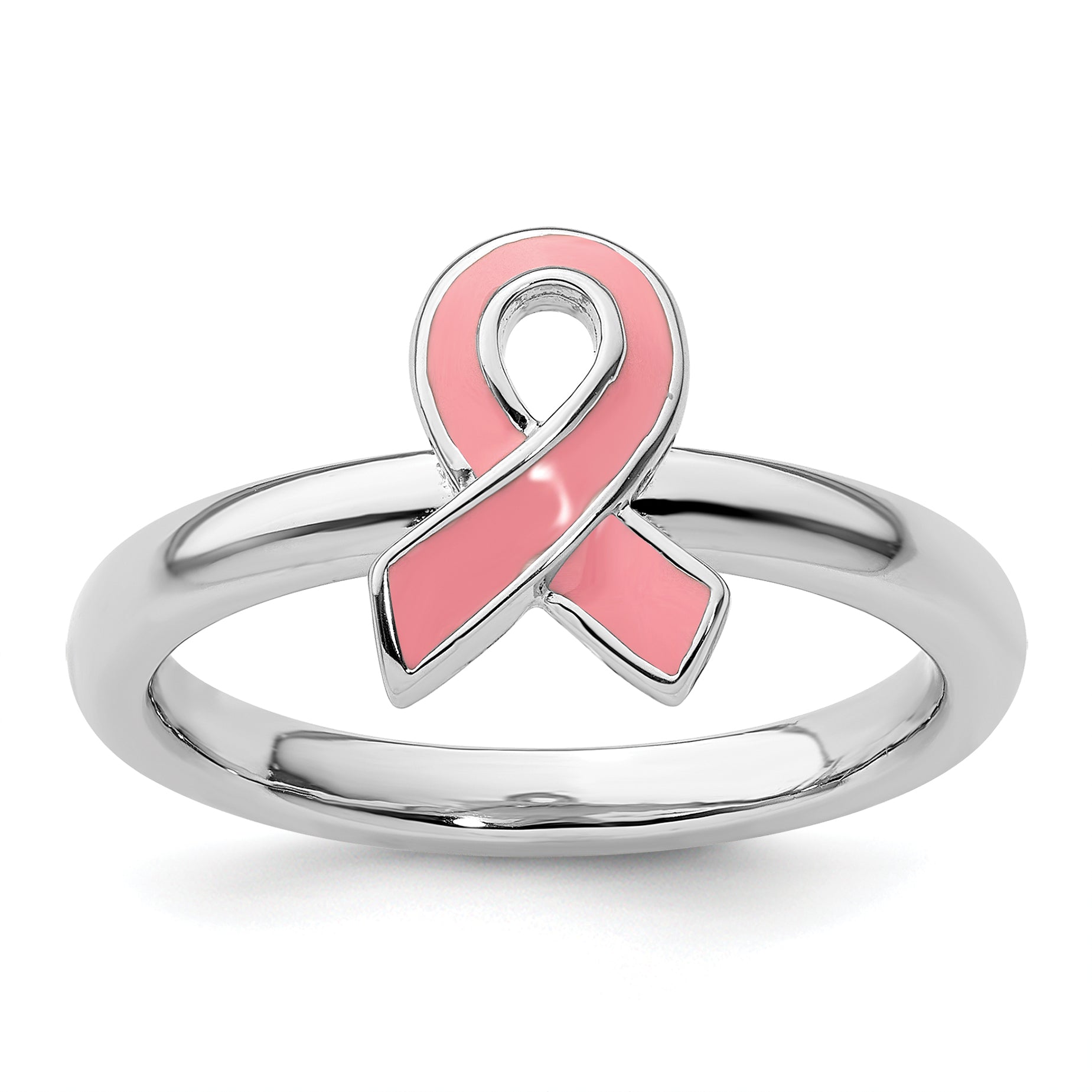 Sterlingsilber Stapelbar Expressions Rosa Emailliert Bewusstsein Schleife Ring