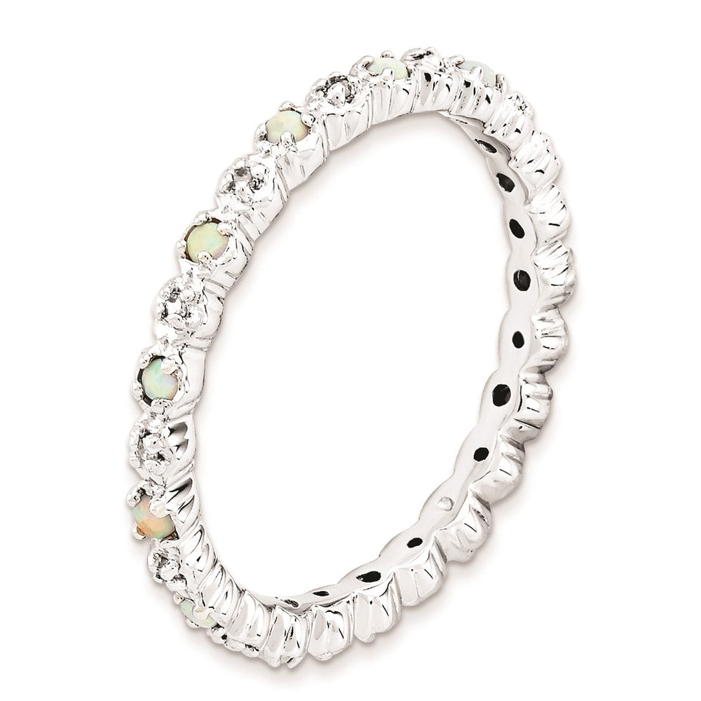 Sterlingsilber Stapelbar Expressions Erzeugt Opal & Diamant Ring
