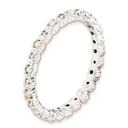 Sterlingsilber Stapelbar Expressions Erzeugt Opal & Diamant Ring